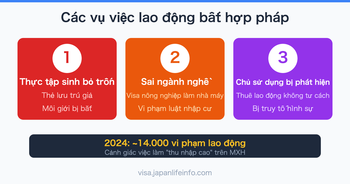 Tong hop cac vu phat hien lao dong bat hop phap tai Nhat Ban