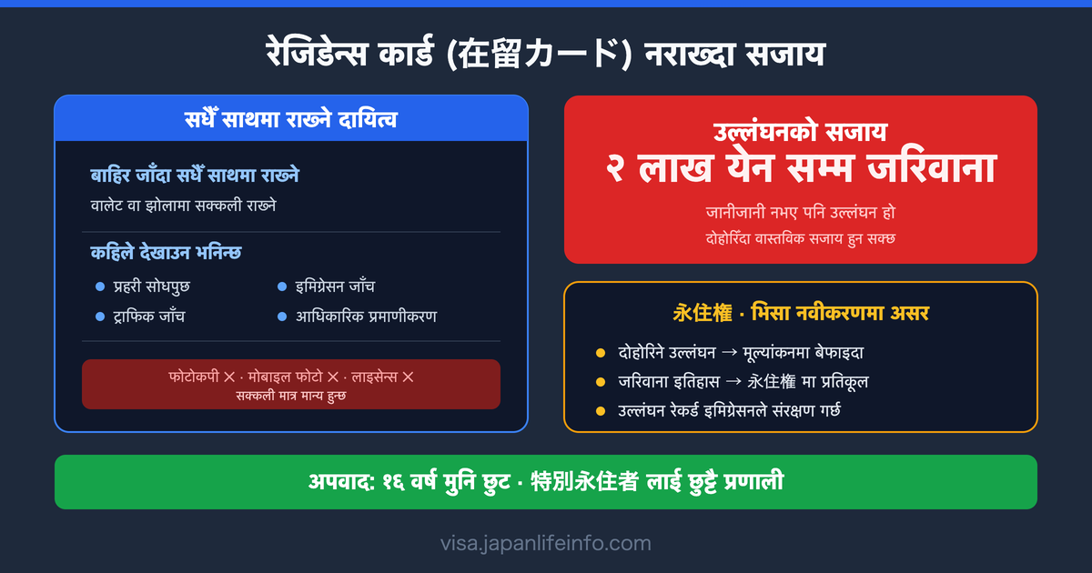 जापानमा रेजिडेन्स कार्ड (在留カード) सधैँ साथमा नराख्दा सजाय