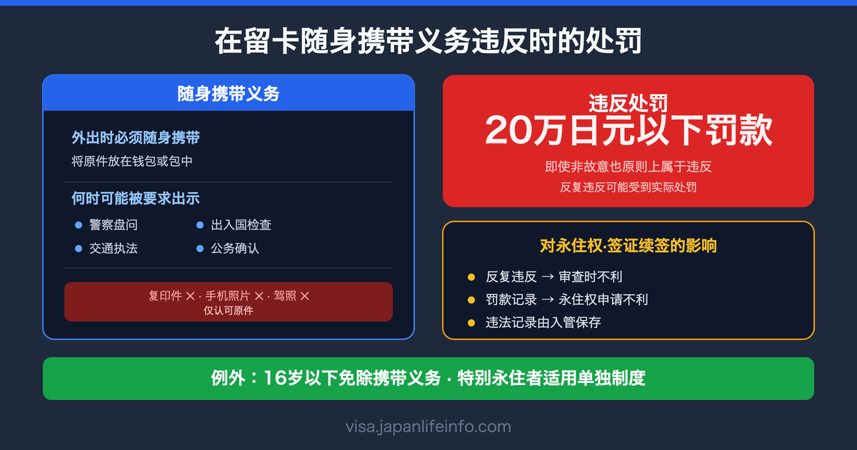 日本在留卡随身携带义务违反时的处罚